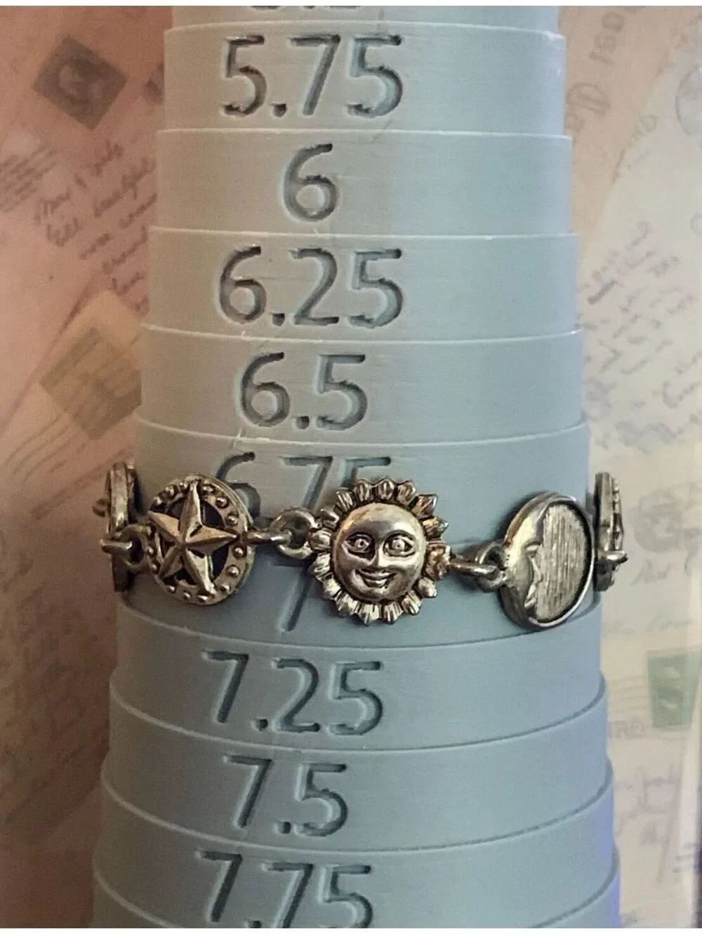 Vintage Celestial Charm Bracelet with Sun, Moon & Star Motifs - Silver Tone
